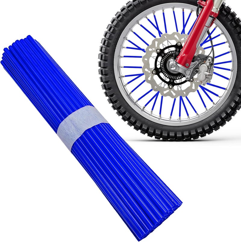 NYTKL 72 PCS Dirt Bike Spoke Skins Covers, Wheel Spoke Skins Wrap Covers Trim for 8"-21" Rims, Wheel Rim Pipe Trim Decoration Protector for Motorcycle Dirt Bike Wheelchair (Dark Blue) - Image 1